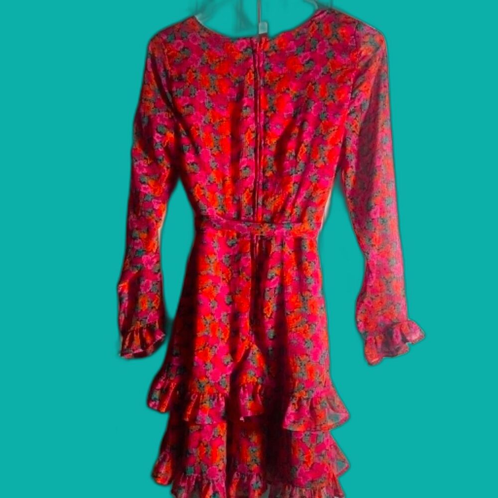 Ladies Small Long Sleeve Floral Print Ruffles, Layered, Y2K, Boho